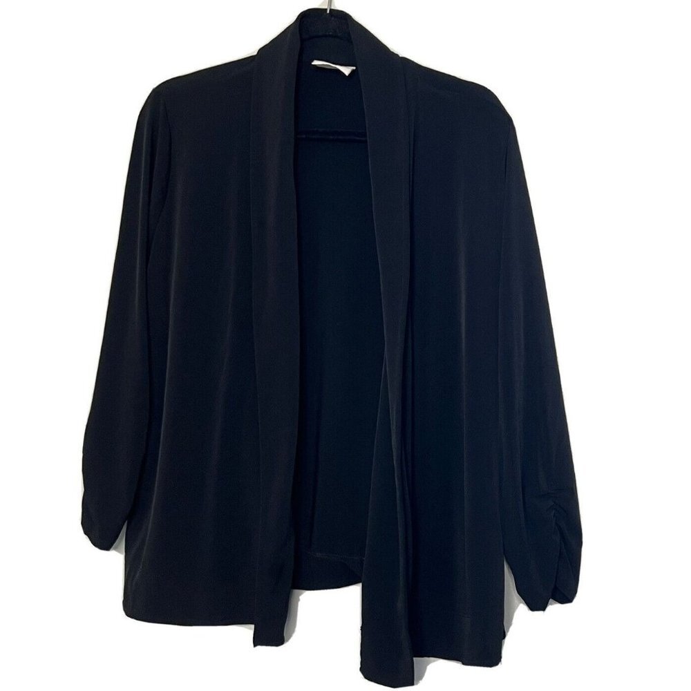 Chicos Open Cardigan Top Stretchy Slinky Black 3/4 Sleeves Womens Size 2 Large